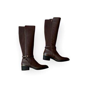 Kenneth Cole New York LANICA‎ Tall Riding Boots 9.5M Brown Leather Knee High 15"